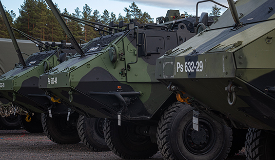 Three armoured personnel carriers, model Sisu XA-185.