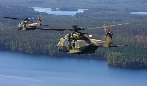 Helicopters above a lake