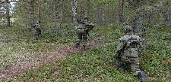 Sotilaat etenevät metsässä