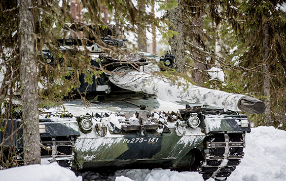 A tank hidden behind a tree