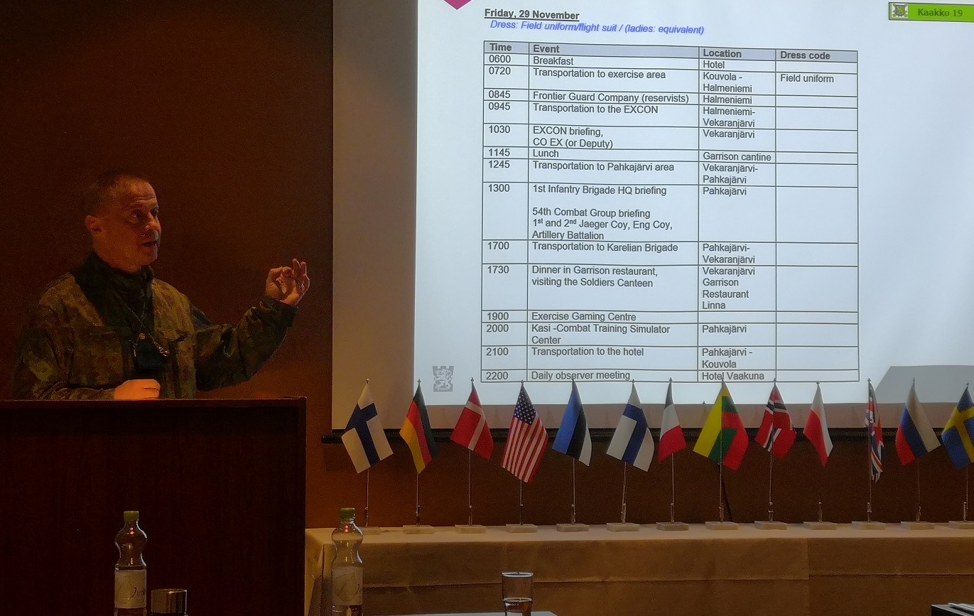 Major Toivanen and the programme for 29.11.2019 for OSCE observers in Kaakko 19.