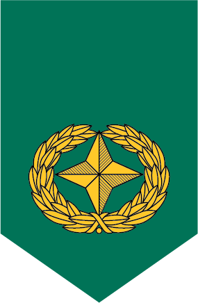 Jääkäriprikaatin joukko-osastotunnus. 4-sakarainen tähti seppeleen sisällä.