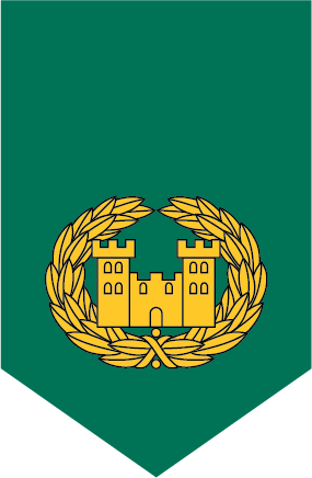 Kainuun prikaatin joukko-osastotunnus. Seppele, jonka keskellä linna. 