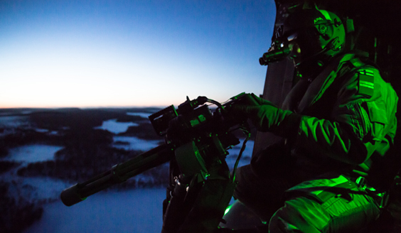 Minigun in NH90 helicopter in night time