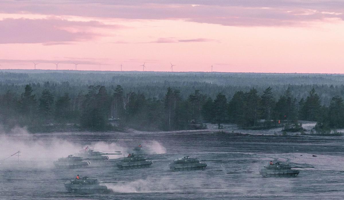 Armoured vehicles in the square