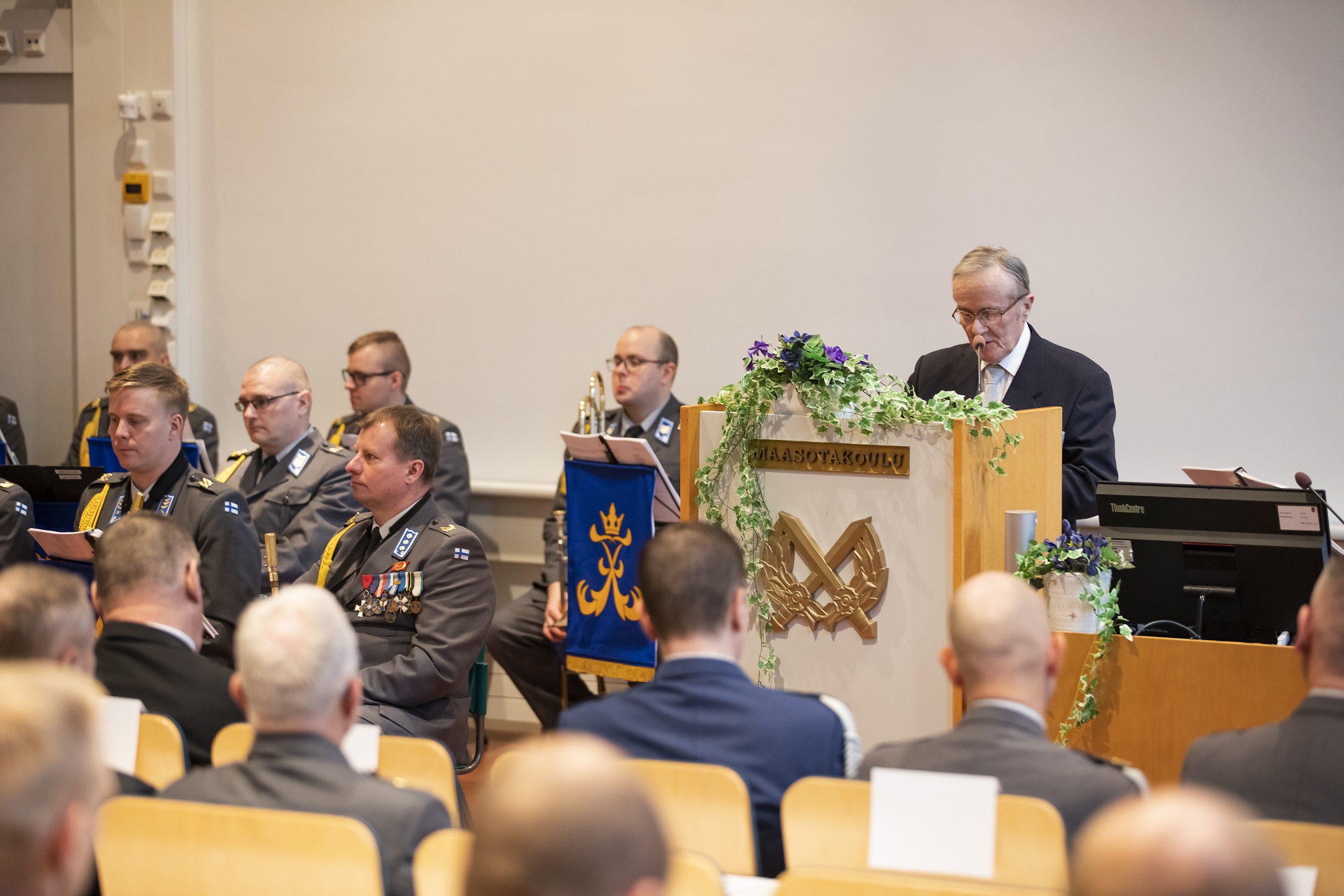 ATOP ry:n puheeenjohtaja Keijo Koivisto piti puheen Väyrin päivänä 2020 Maasotakoulussa.