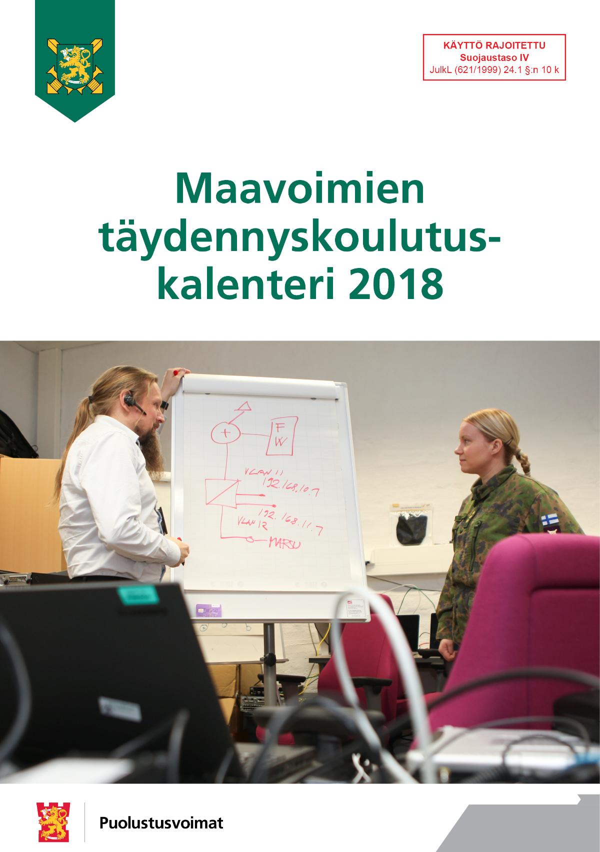 Maavoimien täydennyskoulutuskalenteri 2018, Puolustusvoimat, kansikuva.