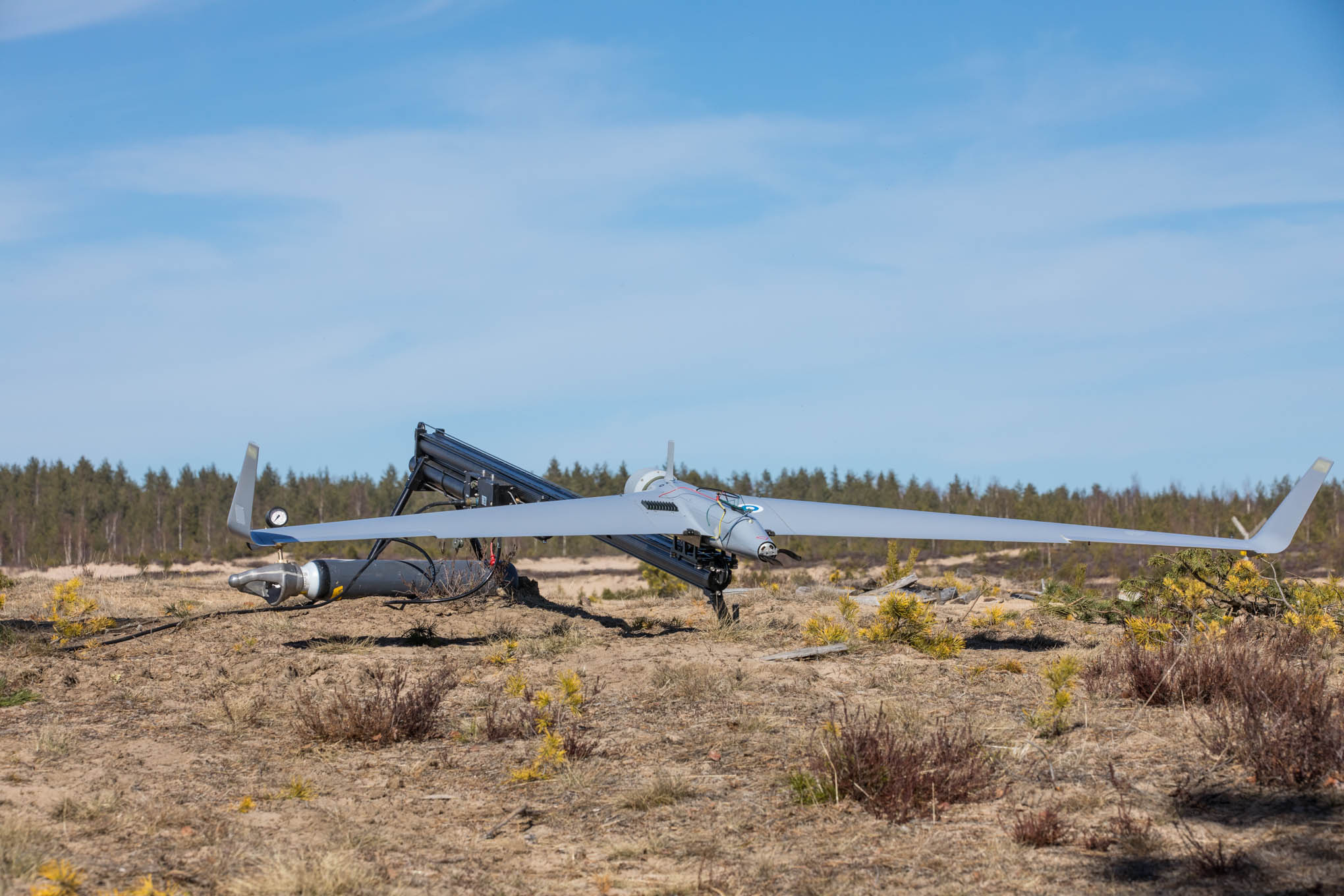 UAV plane loaded on launch pad