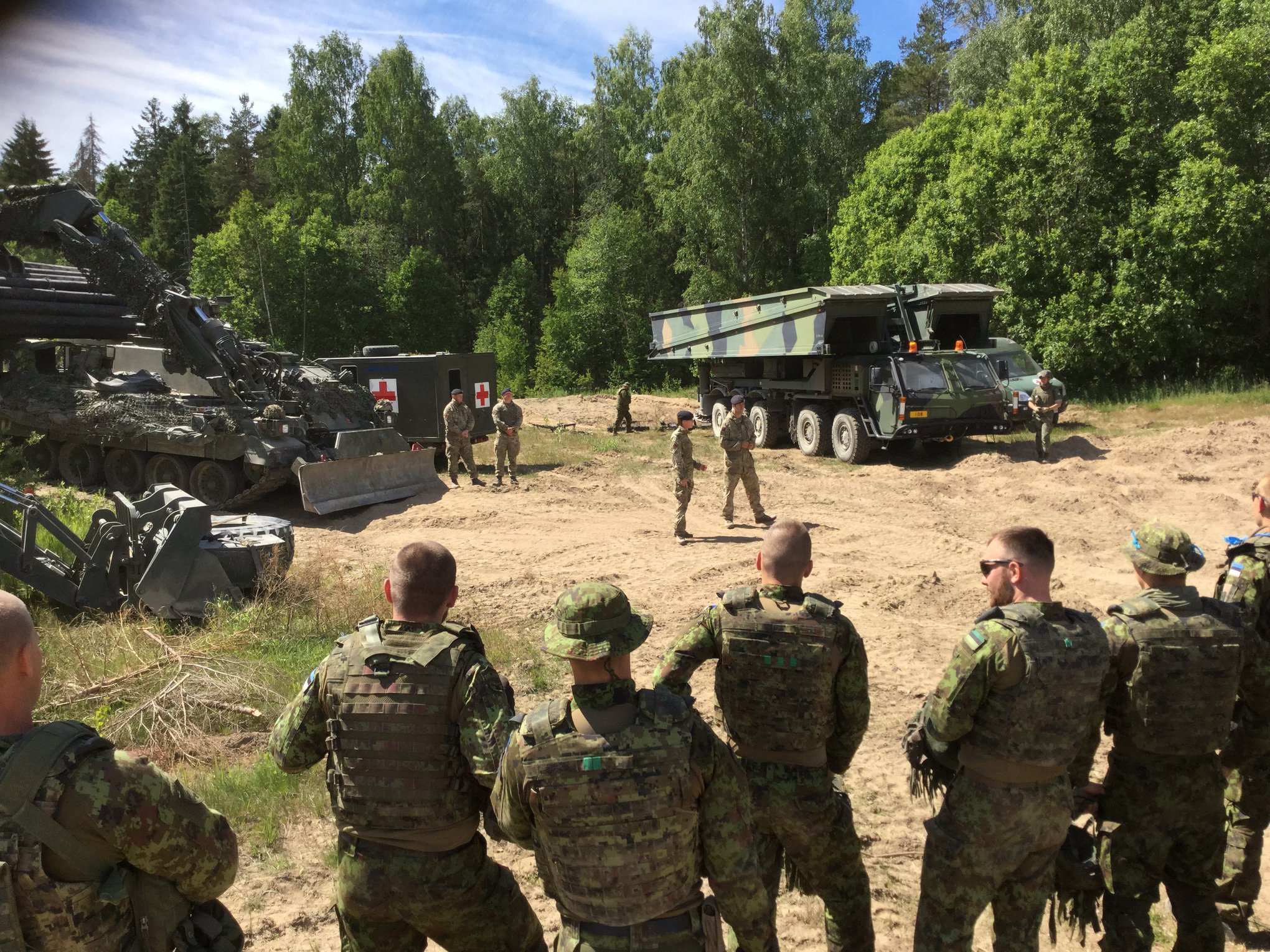 Soldiers and a variety of pioneer vehicles