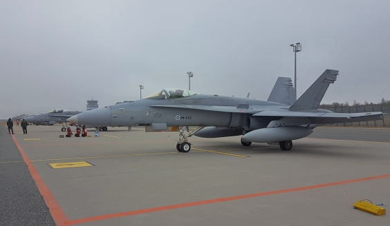 Two Finnish F/A-18 Hornets at Ämari Air Base in Estonia