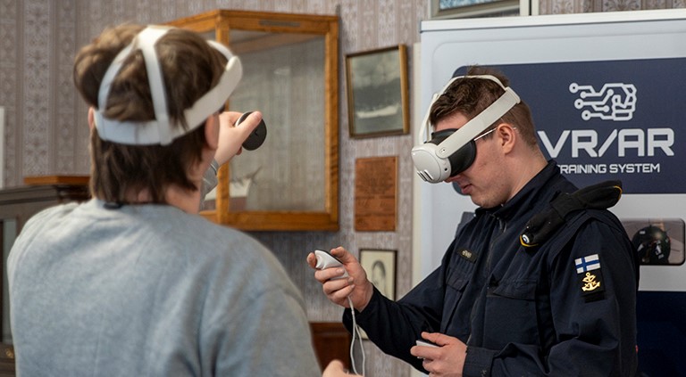 A person in training using VR technology